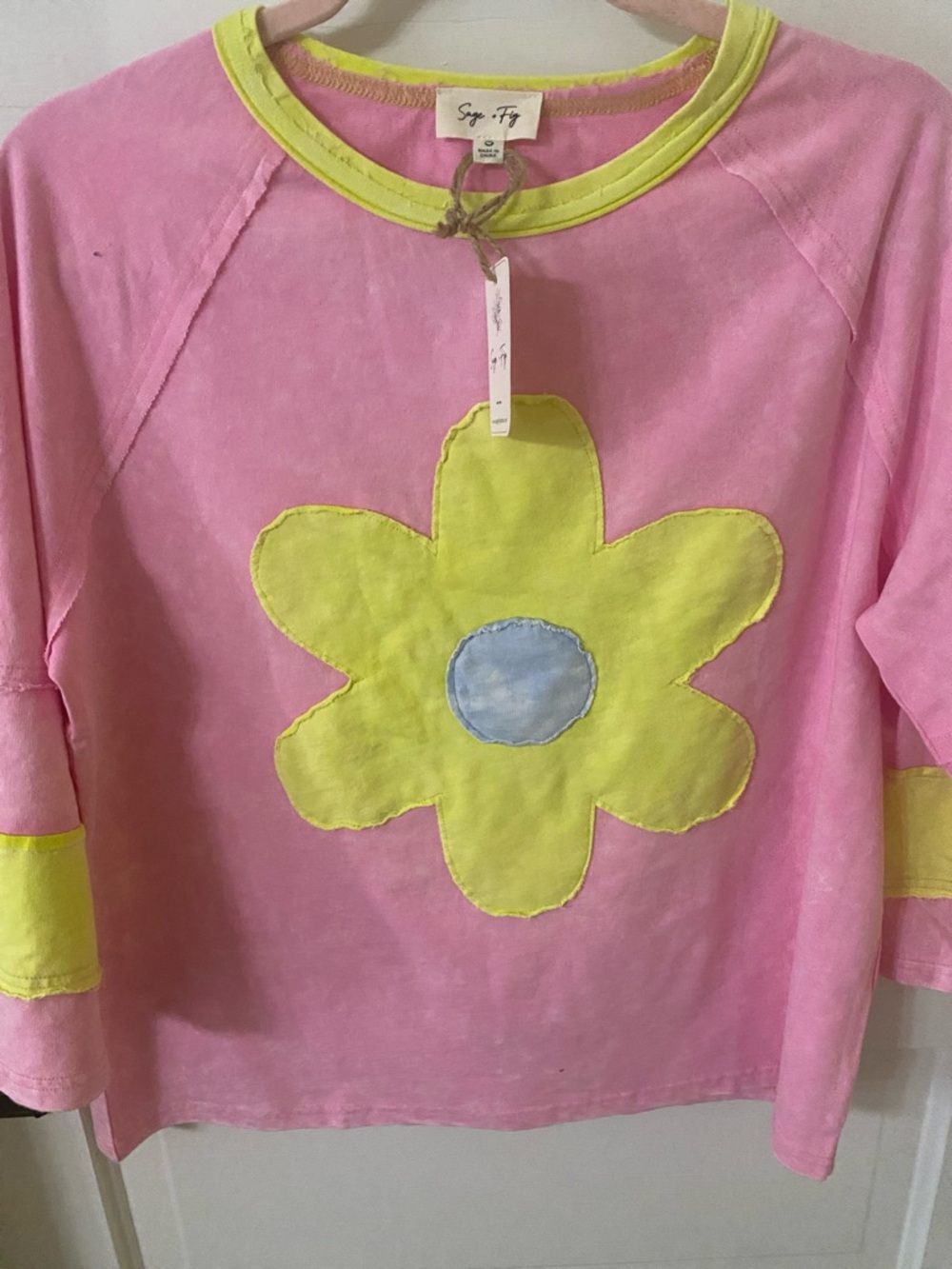 Sage & Fly Pink Floral Appliqué Crewneck Top - Picture 4 of 9